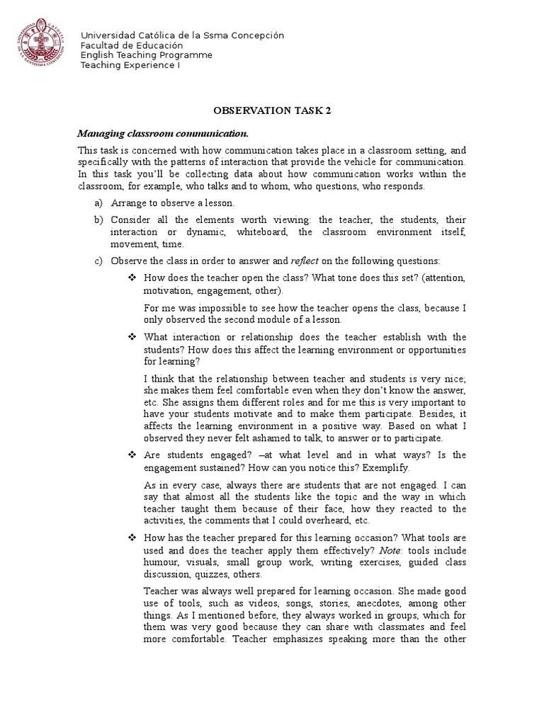 Obs Task 2 | PDF | Classroom | Teachers