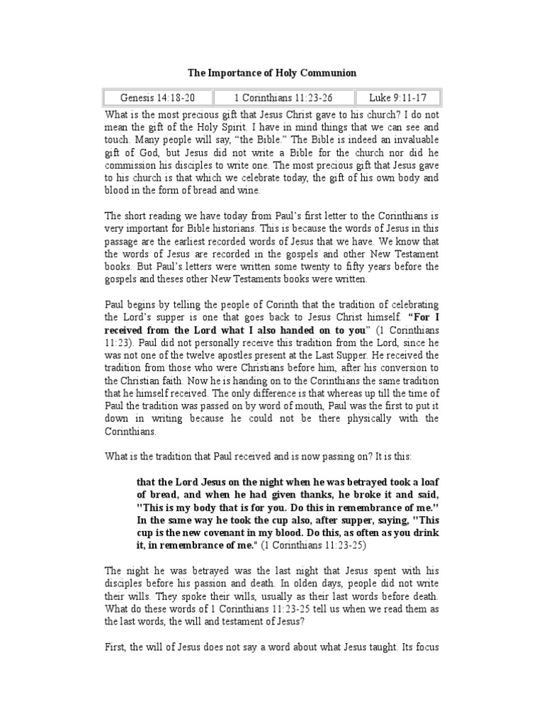 Significance of Holy Communion | PDF | Eucharist | First Epistle To The ...