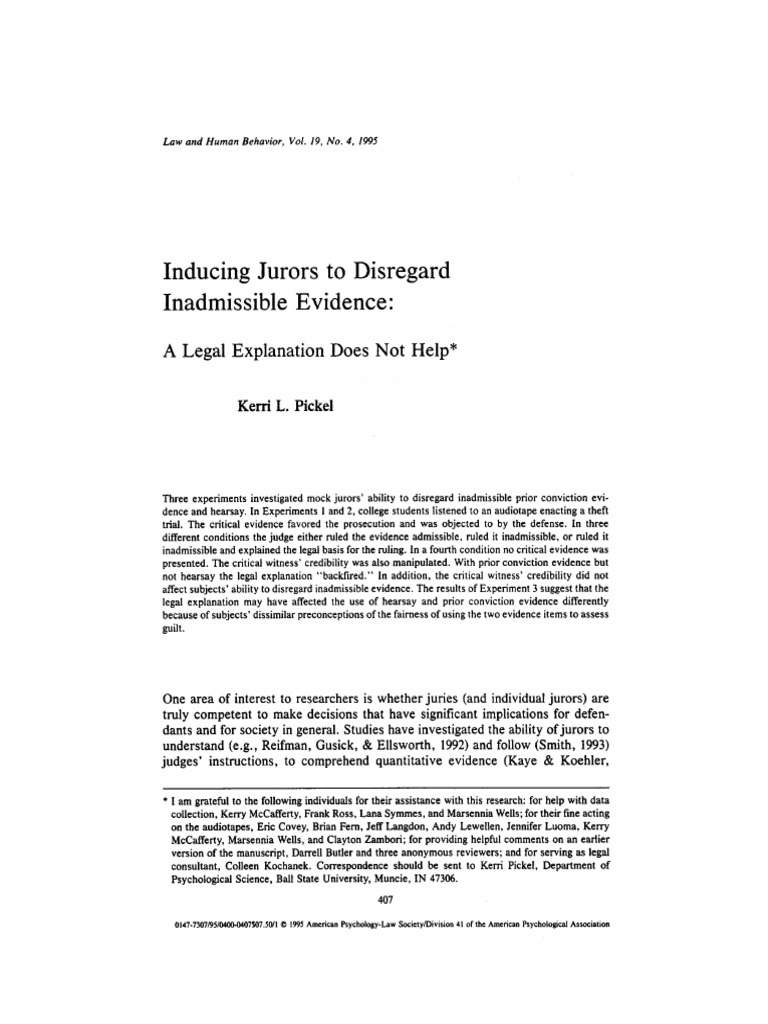 Pickel (1995) (Inadmissable Evidence | PDF | Evidence (Law) | Witness