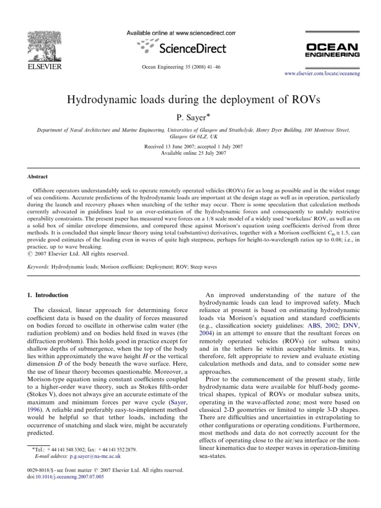 Accurately Predicting Hydrodynamic Loads on ROVs | PDF | Waves | Force