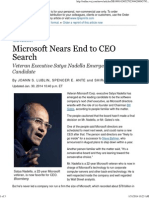Microsoft Nears End to CEO Search - WSJ