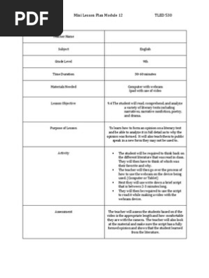 mini lesson plan module 12