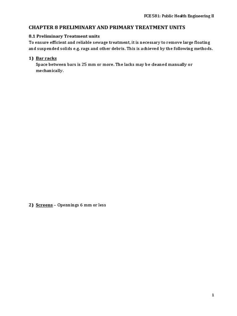 Preliminary and Primary Treatment Units | PDF | Sewage Treatment ...