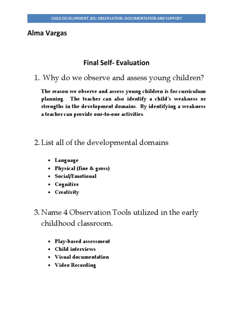 Early Childhood Observation Guide | PDF | Self-Improvement | Wellness