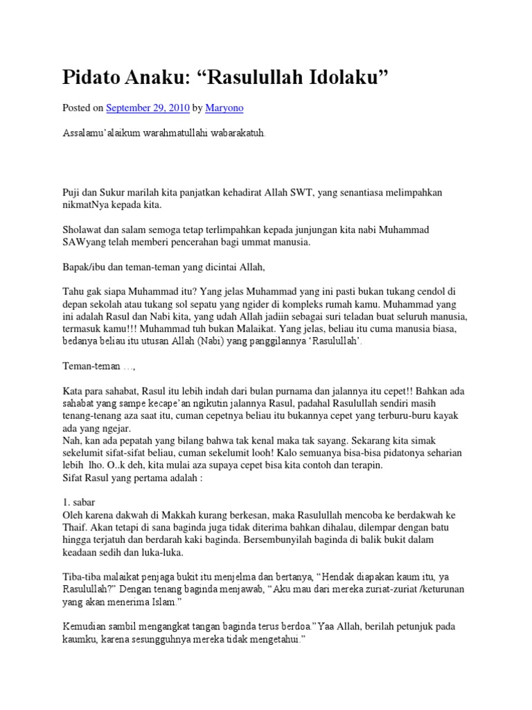 Teks Pidato Nabi Muhammad Idolaku Terbaru Kumpulan Referensi Teks Pidato
