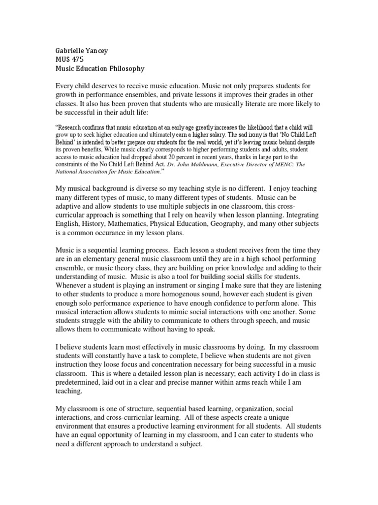 music education philosophy Music Education Lesson Plan