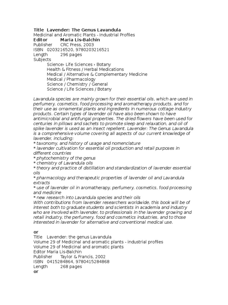 Lavender Oils Book and Info PDF Lavandula Essential Oil