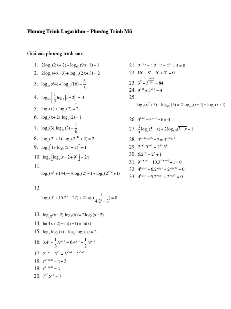 Phương Trinh Logarithm