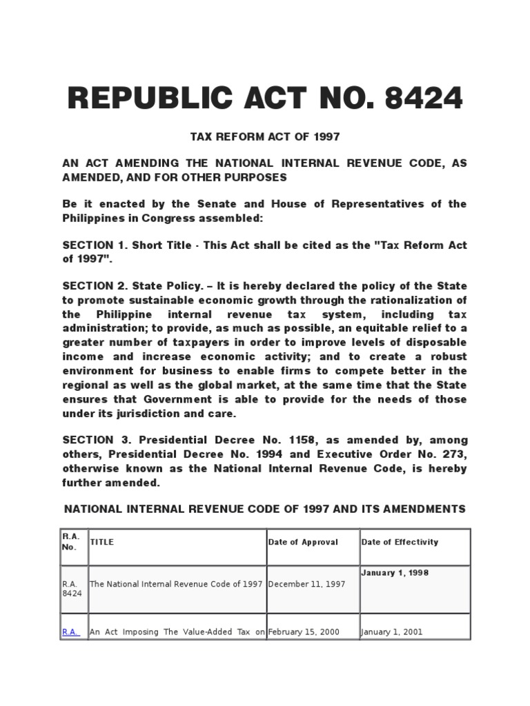 National Internal Revenue Code Tax Deduction Expense