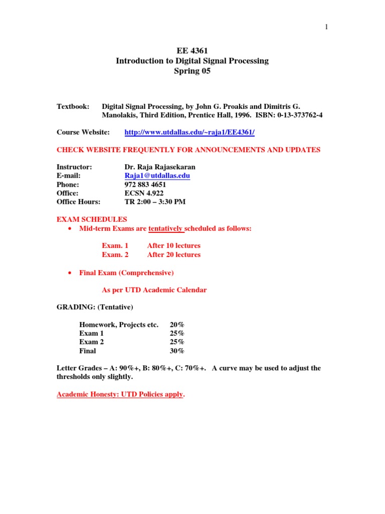 UT Dallas Syllabus For Ee4361.001 05s Taught by P Rajasekaran ...