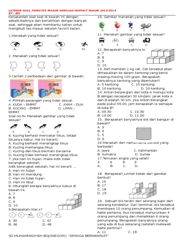 Soal Matematika Dasar Tes Masuk Inten