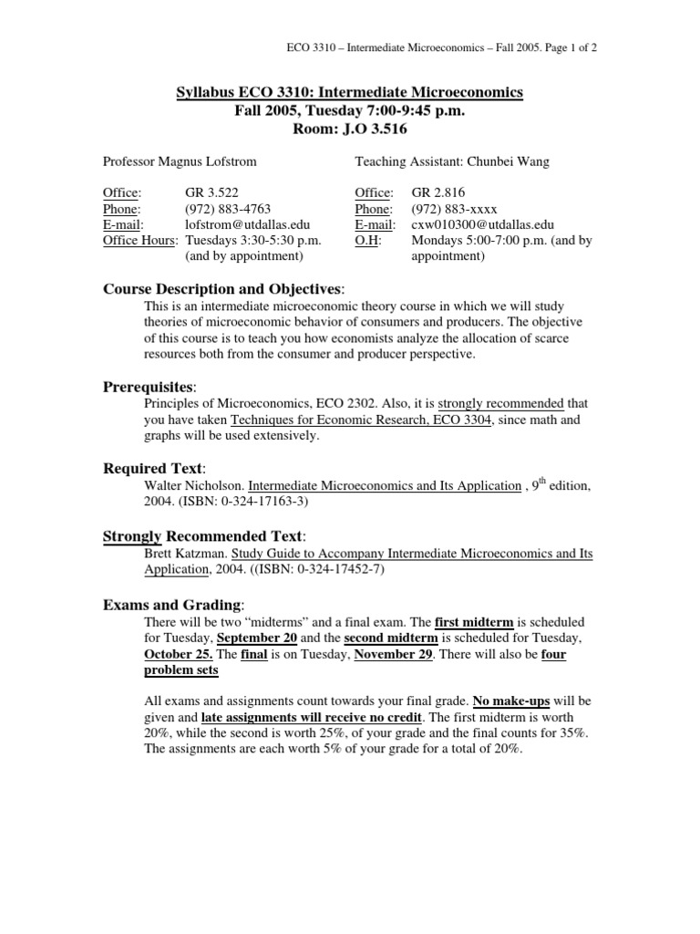 Study Guide To Accompany Microeconomic Theory
