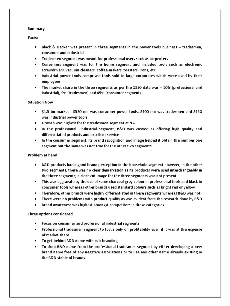 Black&Decker Case Summary PDF Brand Microeconomics