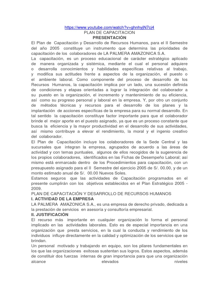 Plan de Capacitacion | PDF | Recursos humanos | Planificación