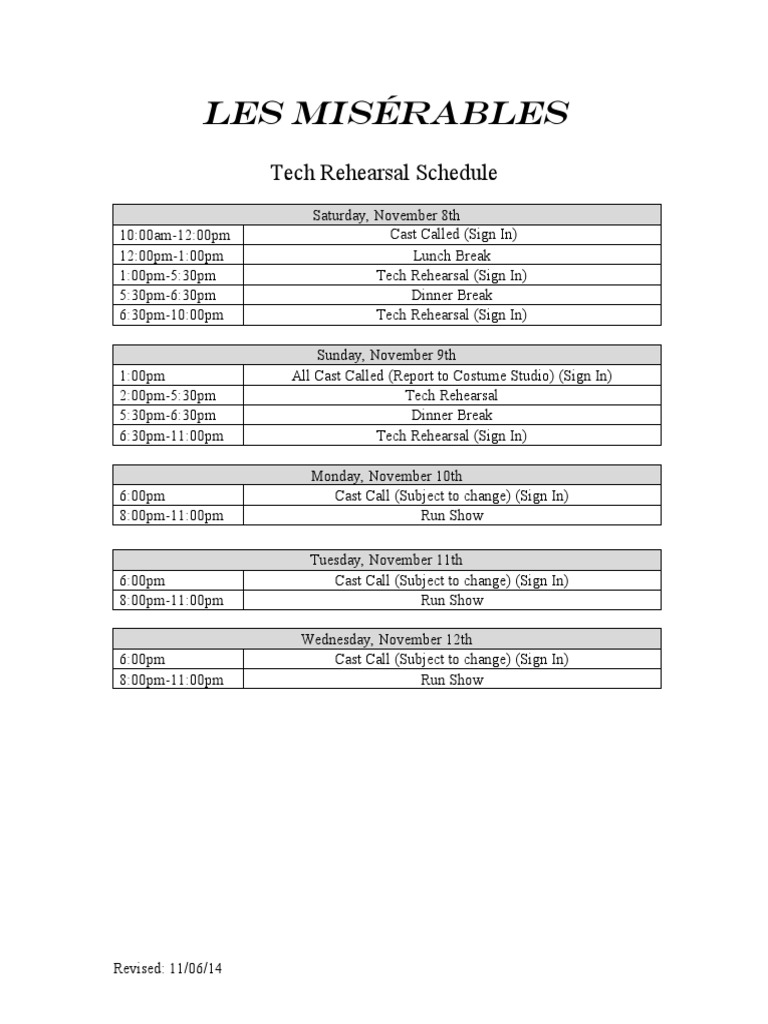 Cast Tech Schedge PDF