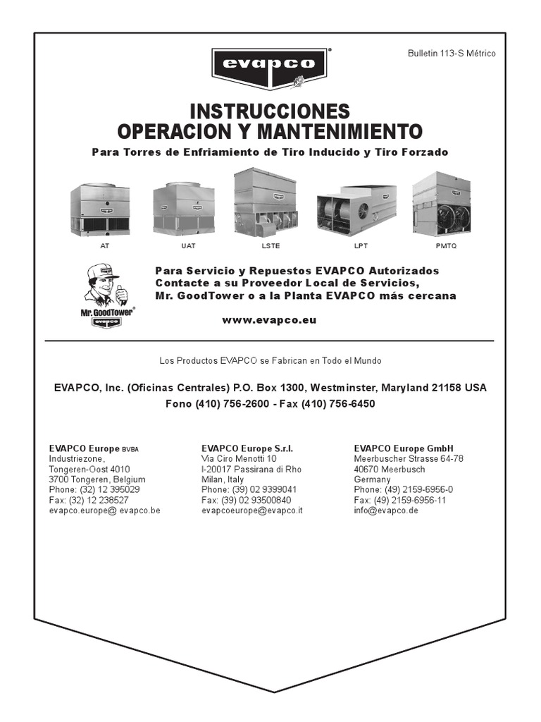 Manual de Instrucciones EVAPCO Ventilador mecánico Agua