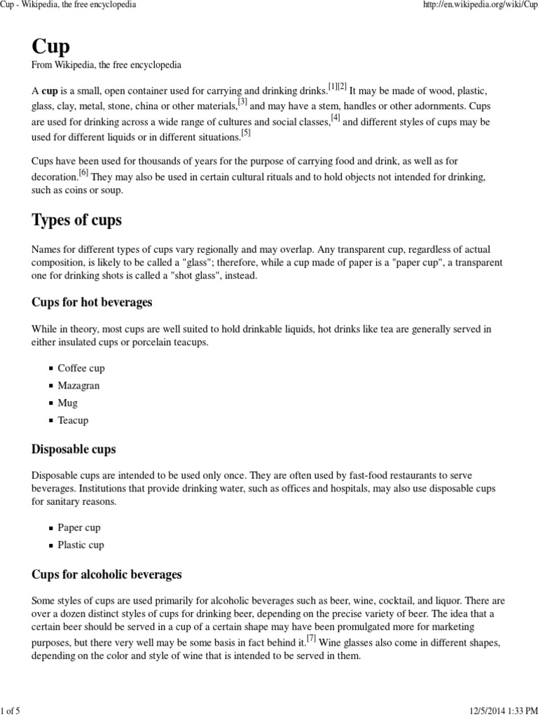 Types and Uses of Drinking Cups | PDF