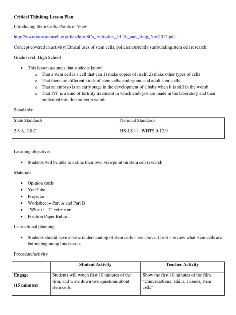 Critical thinking lesson plans high school picture