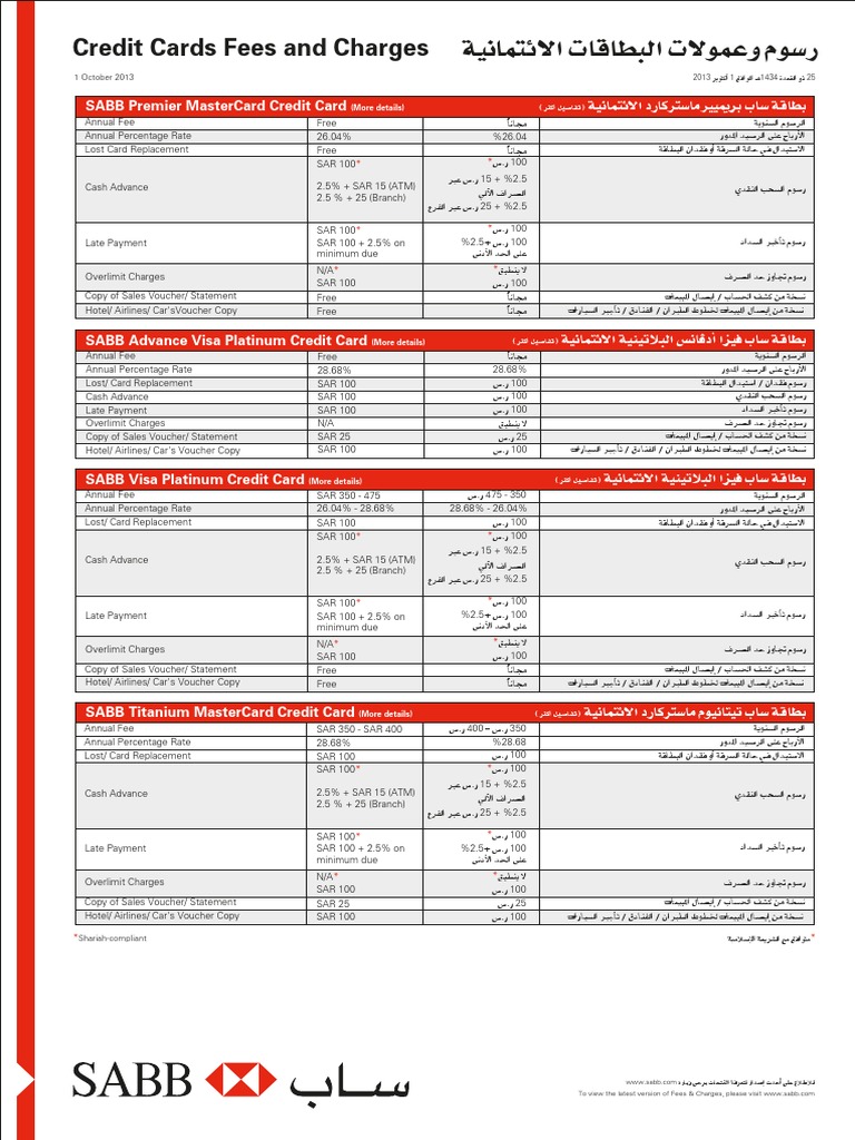 SABB Credit Card Fees Overview | PDF | Finance & Money Management ...
