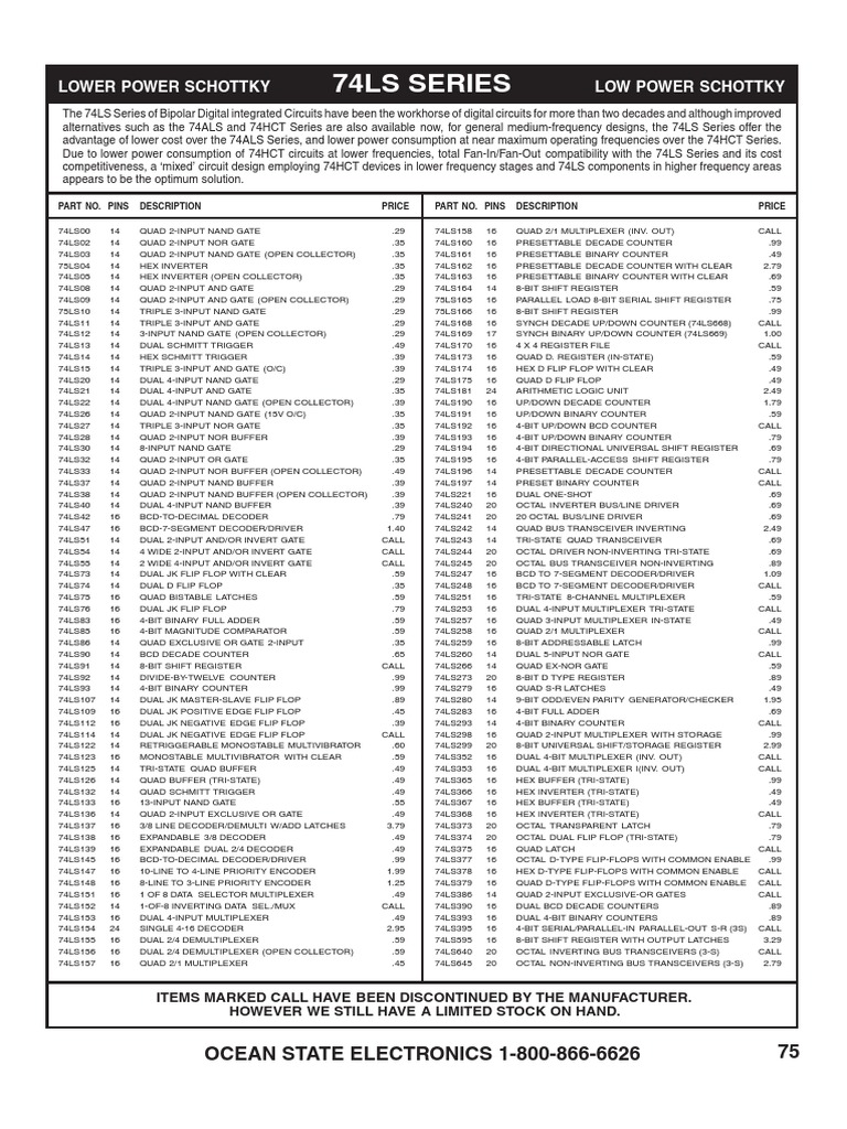 74Ls Series: Lower Power Schottky Low Power Schottky | PDF | Electrical ...