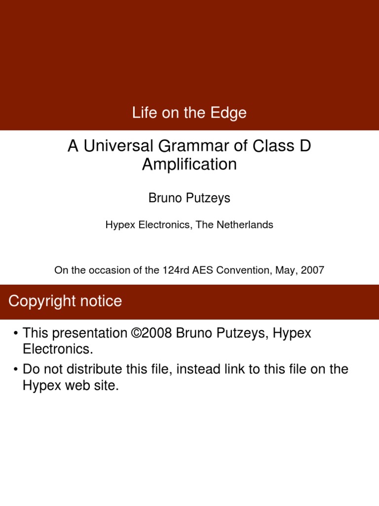 A Universal Grammar of Class D Amplification Life On The Edge PDF