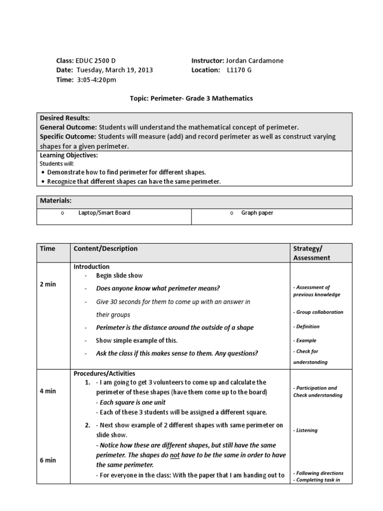 ed 2500 micro-teaching lesson plan | Lesson Plan ...