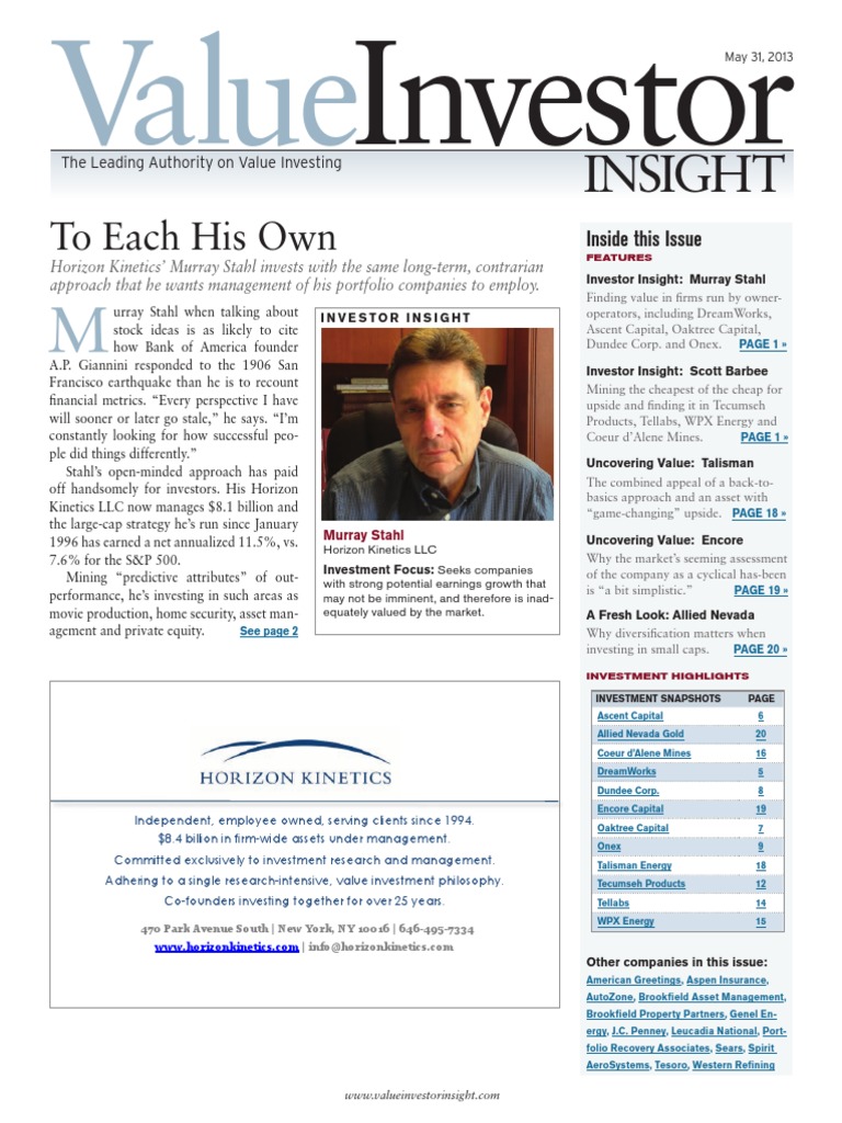 Murray Stahl's Value Investing Insights | PDF | Dream Works Animation ...