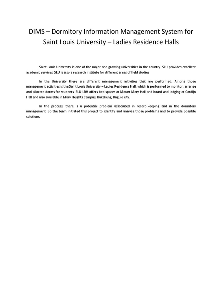 DIMS - Dormitory Information Management System For Saint Louis ...