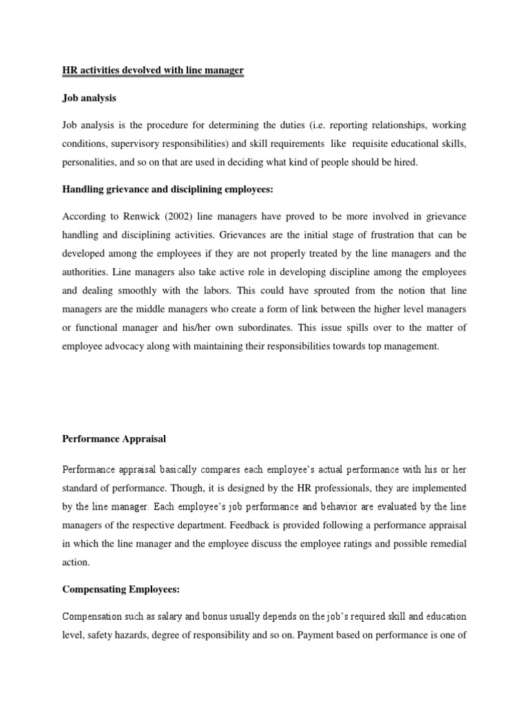 Line Managers' Role in HR Activities | PDF | Performance Appraisal ...