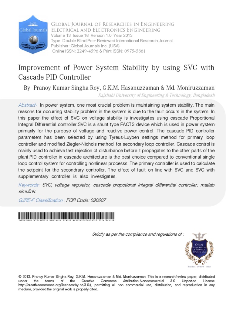 Improvement of Power System Stability by Using SVC With Cascade PID ...