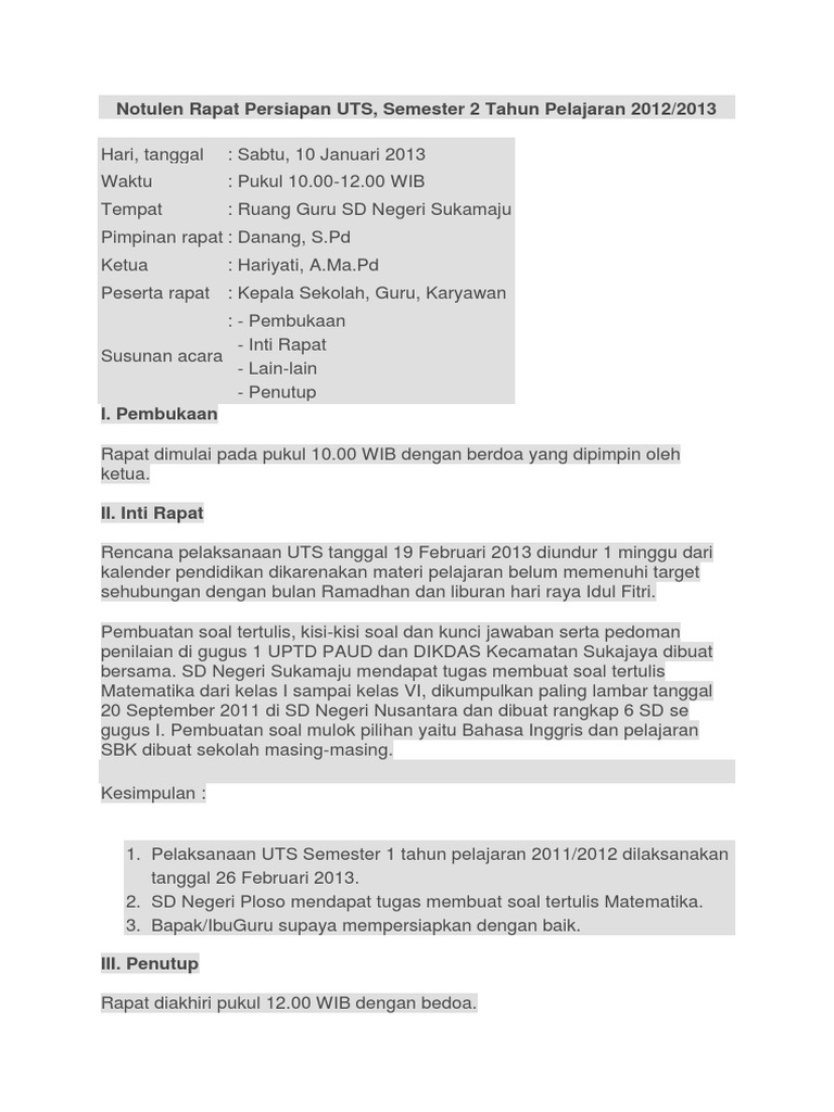 Notulen Rapat Persiapan Uts Pdf