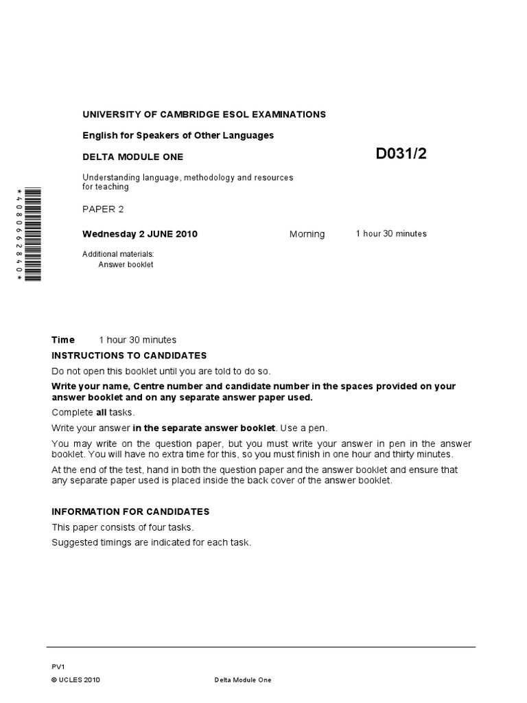 Delta Module 1 June 2010 Paper 2 PDF | PDF | Communication | Epistemology