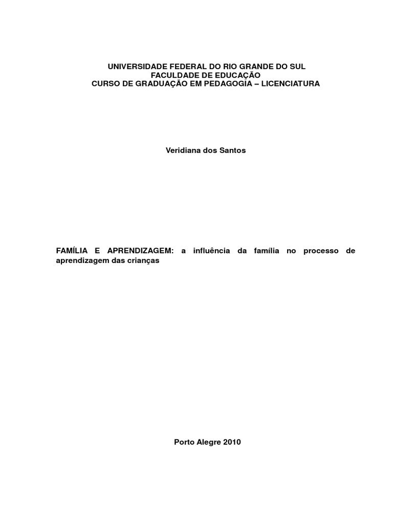FAMÍLIA E APRENDIZAGEM: A Influência Da Família No Processo de ...