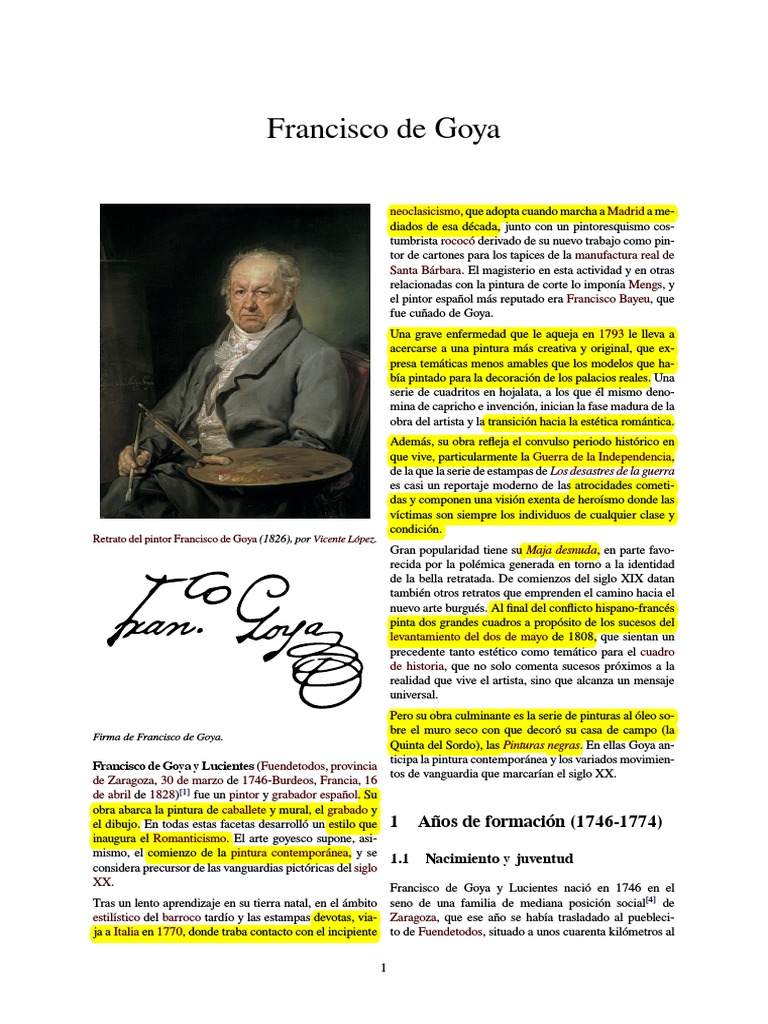 Biografía de Francisco de Goya | PDF | Francisco Goya | Pinturas, image size:768x1024