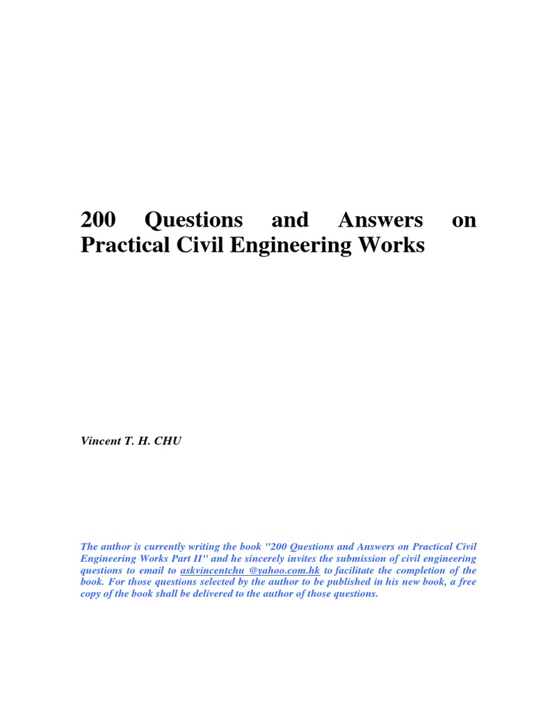 200 Questions and Answers On Practical Civil Engineering Works PDF ...