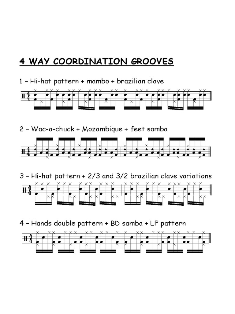 4-Way Coordination Drum Patterns | PDF | Sports & Recreation