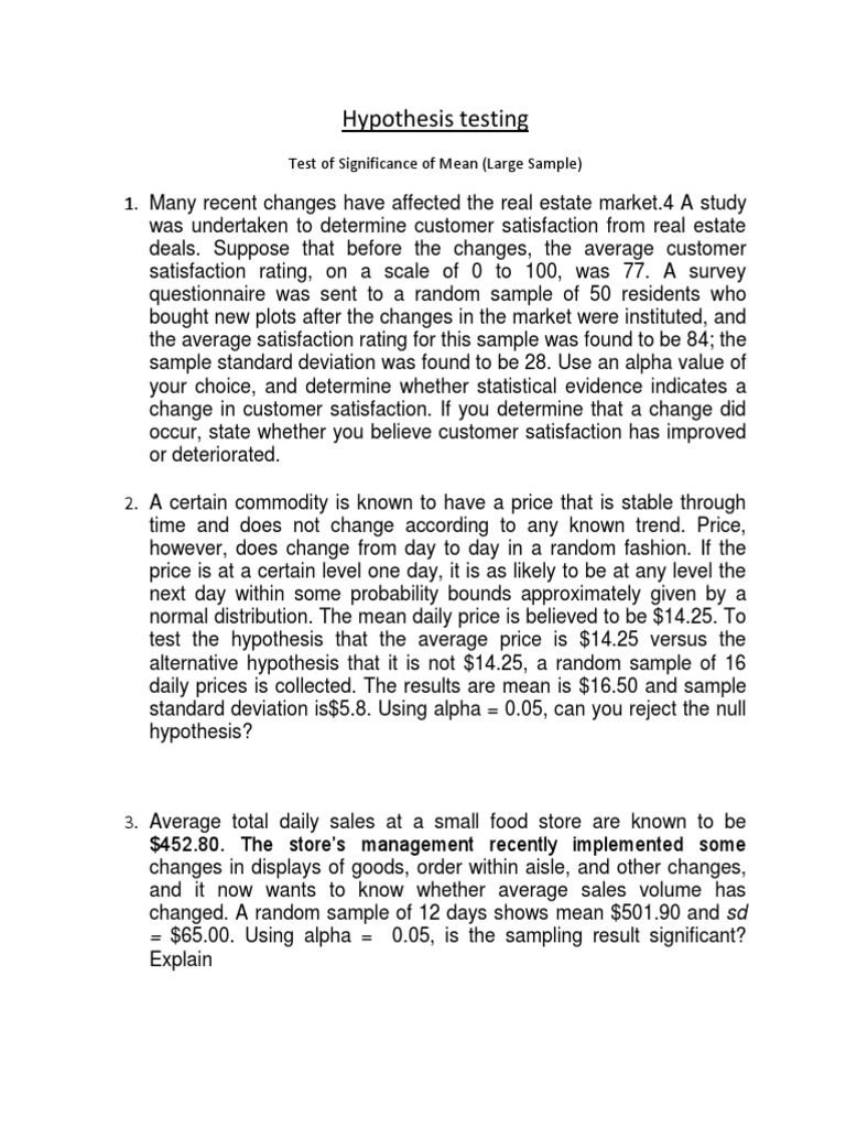Hypothesis Testing: Test of Significance of Mean (Large Sample ...