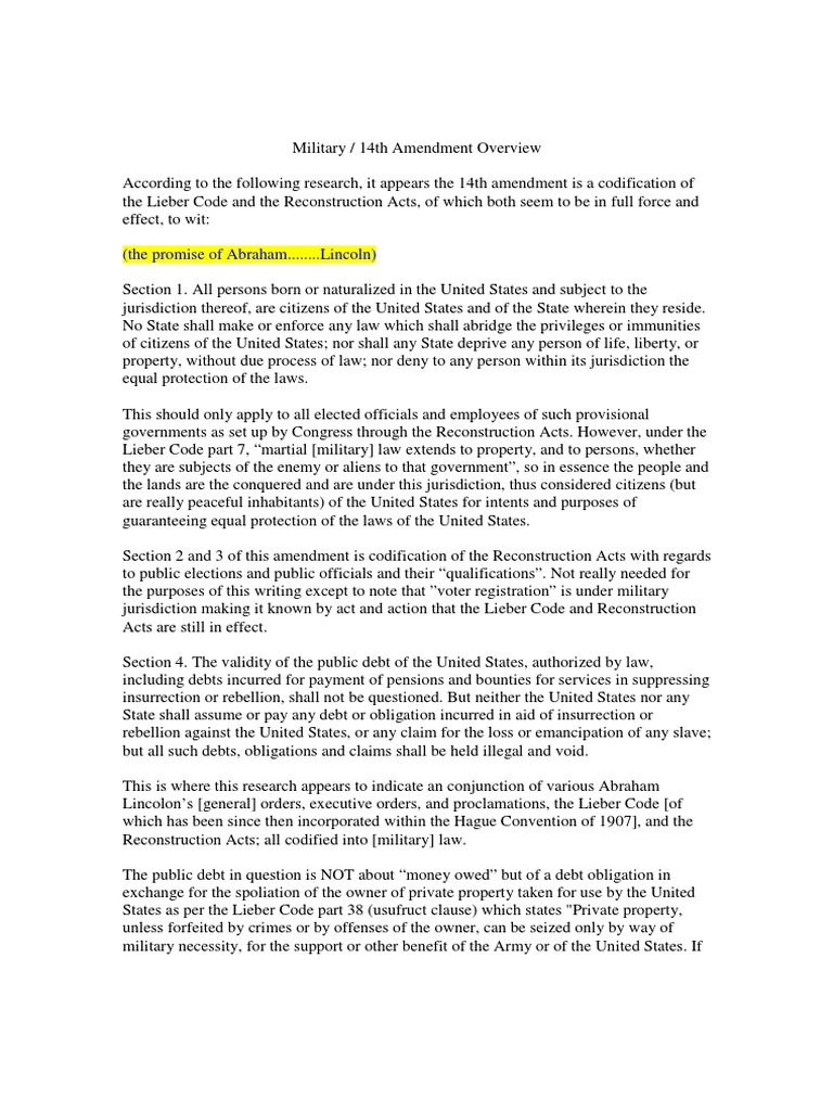 (RC#4) Military and 14th Amendment Overview | Fourteenth Amendment To ...