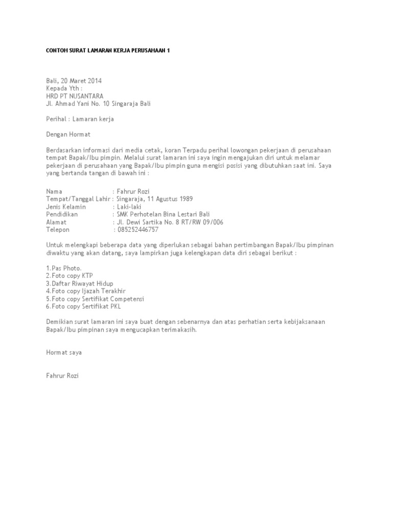 Tugas Back Office Dan Surat Lamaran Pekerjaan