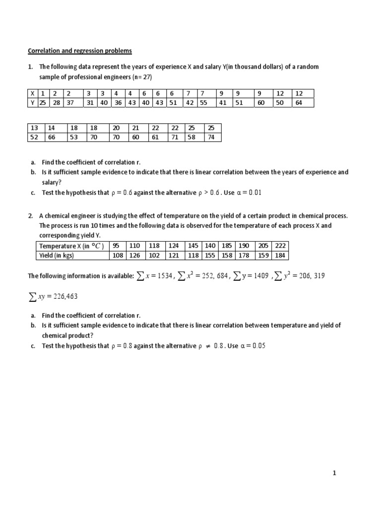 Correlation and Simple Linear Regression (Problems With Solutions ...