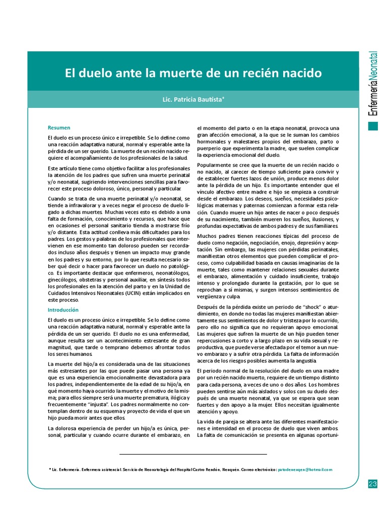 El Duelo Ante La Muerte de Un Recién Nacido | PDF | Dolor | Ira