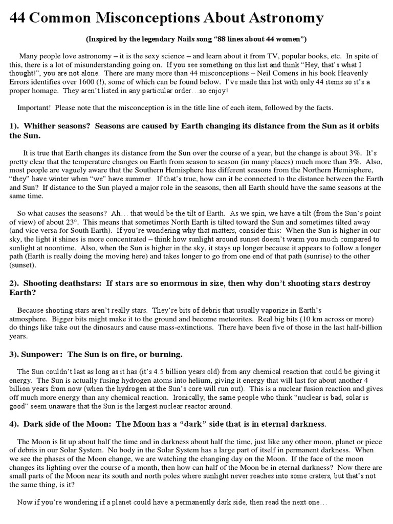 Common Astronomy Misconceptions Explained | PDF | Stars | Planets