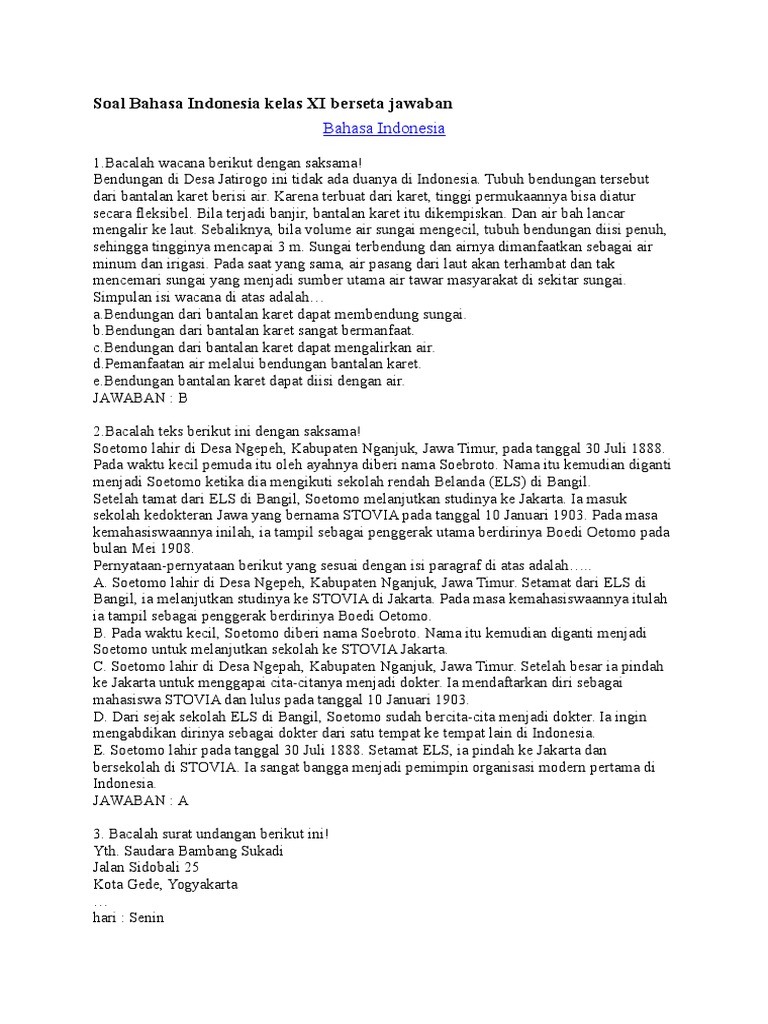 17++ Contoh Soal Bahasa Indonesia Semester 1 Kelas 11 ...