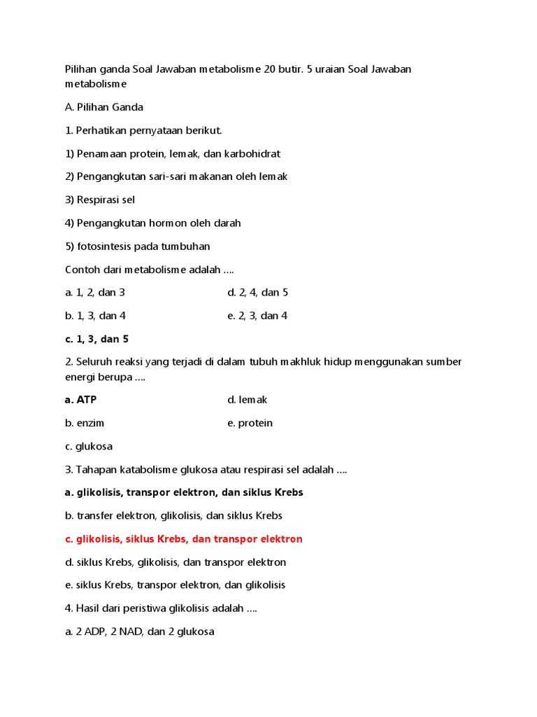 Latihan Soal Metabolisme