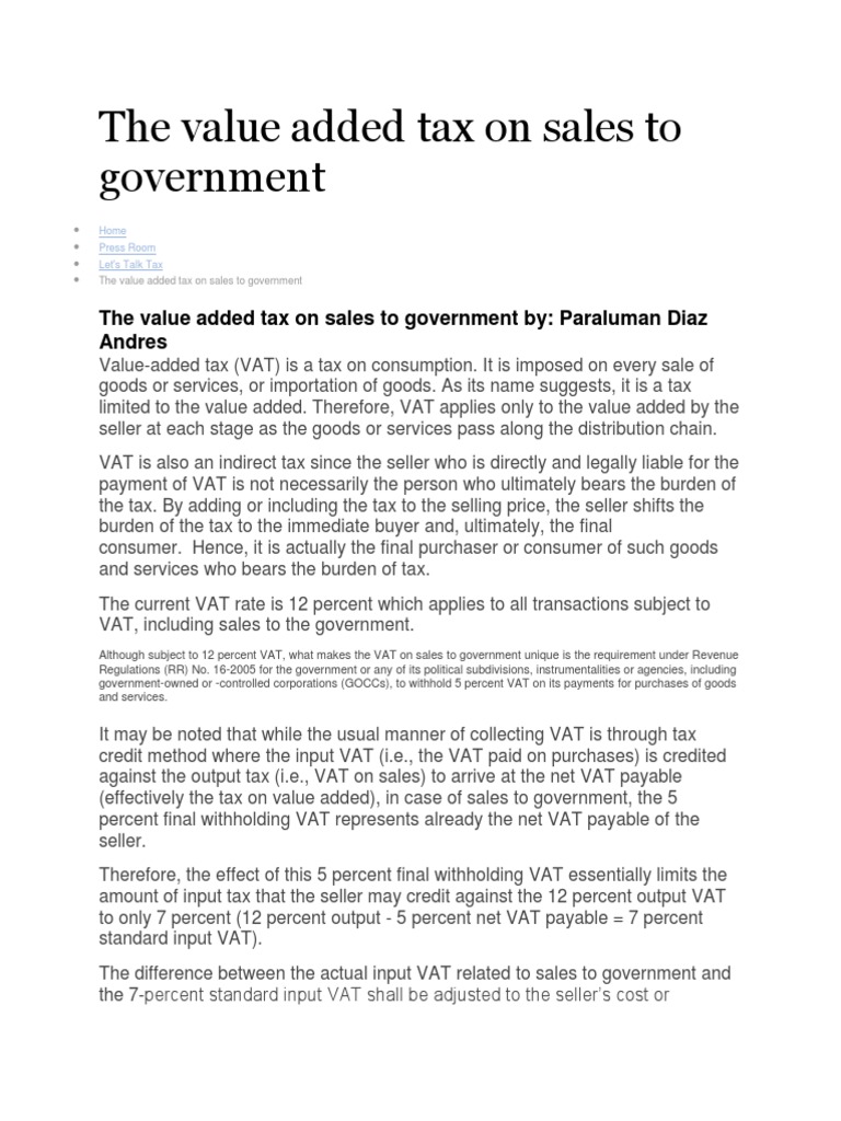 VAT on Sales to Government Value Added Tax Value Added