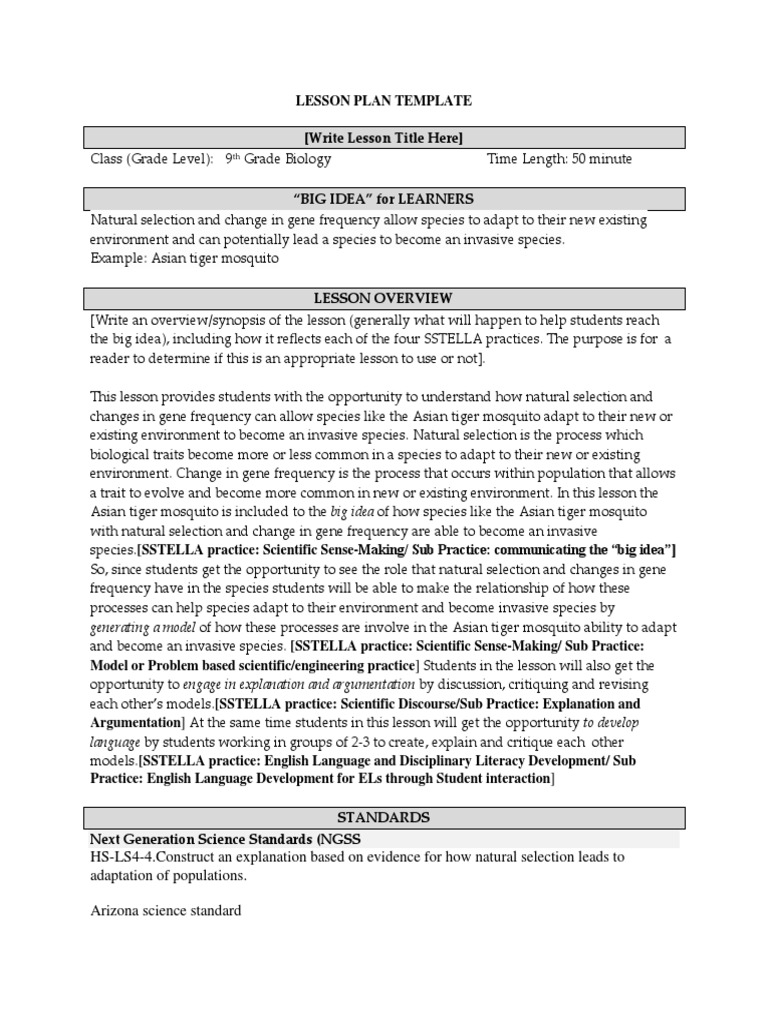 Natural Selection & Invasive Species Lesson | PDF | Natural Selection ...