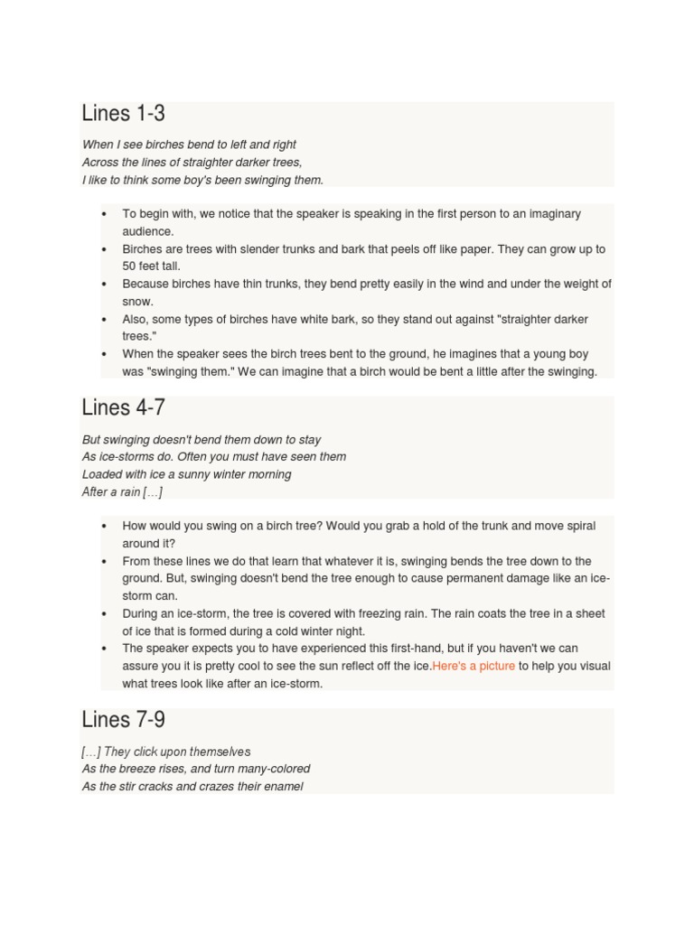 Critical essay birches picture