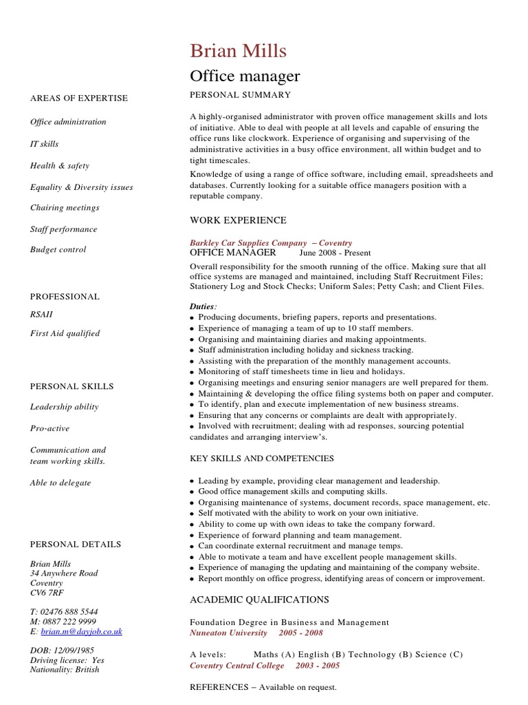 Office Manager CV Template | PDF | Recruitment | Computing