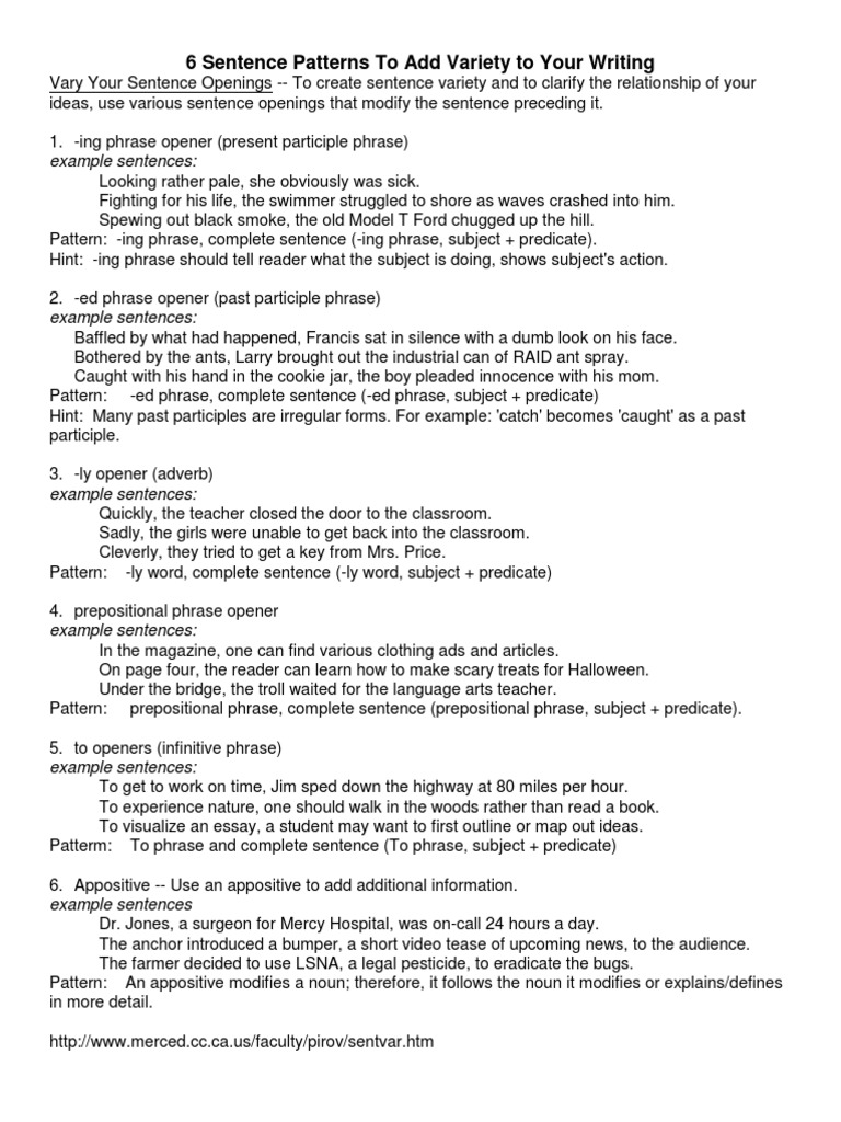Enhancing Sentence Variety Techniques | PDF | Clause | Sentence ...
