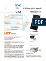 Panasonic HIT 240S Data Sheet